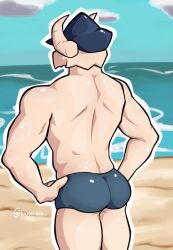 1boy 2023 anthro anthro_focus anthro_only anthro_solo ass back_view baxter7020 baxtertvin beach beach_background digital_drawing_(artwork) digital_media_(artwork) fnf friday_night_funkin friday_night_funkin_mod hat headgear headwear horns male male_anthro male_focus male_only partially_clothed partially_clothed_male skull skull_head solo solo_anthro solo_focus solo_in_panel solo_male tabi_(homskiy) underwear underwear_only