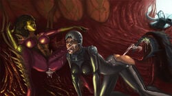 ass banshee_(starcraft) breasts clothed_sex clothing cum cum_in_ass cum_in_mouth cum_inside female from_behind futanari intersex kaihlan larva_(starcraft) open_mouth penis sarah_kerrigan spread_legs starcraft terran torn_clothes