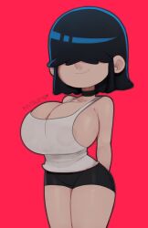 1girls aged_up alternate_breast_size black_hair booty_shorts breasts female goth hair_over_eyes hi_res huge_breasts light-skinned_female light_skin lucy_loud nickelodeon postblue98 short_shorts shorts solo tank_top the_loud_house thick_thighs wide_hips