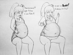 belly_expansion big_belly black_and_white bloated bloated_belly bloated_stomach bloated_tummy bloating burp burping female_only multiple_girls ronic_lagann sketch stuffed_belly