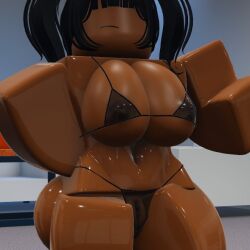 1girls 3d 3d_model ass big_ass big_breasts bikini black_hair dark-skinned_female dark_skin female_focus female_only human ktrr34 nipples oil oiled oiled_body oily pussy roblox robloxian see-through_clothing shiny_skin tagme twintails