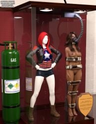 3d america_chavez avengers bound bound_arms bound_legs completely_nude completely_nude_female mannequin marvel marvel_comics nude nude_female short_shorts thejpeger trophy_case