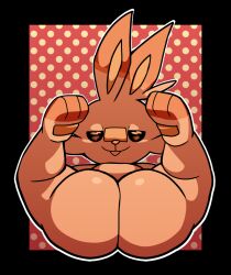 anthro ass big_butt generation_8_pokemon girly lagomorph leporid male mammal nintendo pokemon pokemon_(species) rabbit samirachuni scorbunny simple_background solo thick_thighs