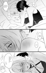 asking_for_sex cuddling english_text english_translation flustered genshin_impact lumine_(genshin_impact) scaramouche_(genshin_impact) spooning whispering_in_ear