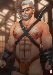 balls bara beard body_hair bulge dc dc_comics deathstroke doctor_anfelo eyepatch facial_hair male male_only muscles muscular penis solo solo_male