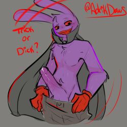 anthro artist_request bunny bunny_ears dialogue fur furry gloves jax_(the_amazing_digital_circus) looking_at_viewer male male_focus male_only precum purple_body purple_penis red_eyes red_mouth solo_male tagme taking_off_panties the_amazing_digital_circus vampire vampire_costume