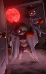 2023 2futas 3d_(artwork) anthro balls barefoot big_breasts big_penis blood_moon breasts broom broom_riding cleaning_tool clothing costume digital_media_(artwork) duo exhibitionism feet flaccid fog food freckles fruit furfnsfw futanari genitals ghost_costume glowing glowing_eyes green_hair group gynomorph hair halloween halloween_costume hat headgear headwear hi_res highlights_(coloring) holidays humanoid_genitalia humanoid_penis intersex intersex/intersex jess_(furf) looking_at_viewer maddie_(furf) magic_user mammal moon mouse murid murine navel night nipples nude outside penis plant public pumpkin red_eyes rodent sitting slightly_chubby smile tail teeth thick_thighs trick_or_treat witch witch_hat