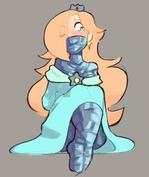 1girls bondage concerned dress duct_tape duct_tape_gag fully_clothed gagged long_hair mario_(series) mummification mummified pinkbitchy princess_rosalina sitting solo_female super_mario_galaxy tight_bondage tiptoes updress upskirt wrapped