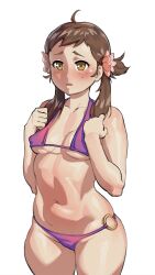 1girls absurdres ahoge alternate_costume athos_(athosart) athosart bikini blush breasts brown_eyes brown_hair commission covered_nipples female female_only fire_emblem fire_emblem_fates flower freckles hair_flower hair_ornament highres mozu_(fire_emblem) navel nintendo nipples o-ring o-ring_bikini pink_flower purple_bikini purple_swimsuit simple_background small_breasts swimsuit twintails underboob white_background