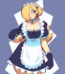 1girls apron blush blushing choker collarbone french_maid gloves grabbing_skirt hourglass_figure long_hair maid_outfit maid_uniform mario_(series) pinkbitchy princess_rosalina solo_female super_mario_galaxy thick_thighs wide_hips