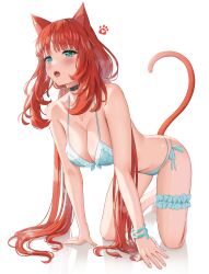 1girls all_fours anthro bikini blue_eyes blush breasts cat_ears cat_tail catgirl choker cleavage dokimaru genshin_impact large_breasts nilou_(genshin_impact) red_hair solo submissive submissive_female