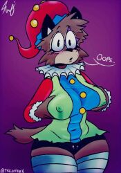 cameltoe clown furry matilde_(clowny_j_rabbit) nipple_bulge nipples_visible_through_clothing thick_ass thick_thighs trz_lettuce visible_nipples