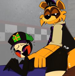 bingusbongosss five_nights_at_freddy's golden_freddy_(fnaf) grinning hat_only holding_waist looking_at_viewer marionette_(fnaf) only_one_naked plap puppet_(fnaf) the_painted