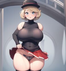 1girls ai_generated blonde_hair breasts female female_only light_skin pokemon serena_(pokemon) short_shirt skirt stable_diffusion thick_thighs thighhighs