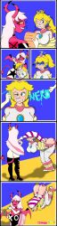 atomic_wedgie bald_spot blonde_hair blue_eyes bondage bullying comic crown crown_removed demon_girl helluva_boss horns humiliated humiliating humiliation mario_(series) mario_kart mswedgie123 name_on_underwear name_tag no_dialogue no_sex noogie panels pink_eyes pony_tail princess_peach racing_suit ryona saliva_drip saliva_on_ear saliva_string saliva_trail shaving_head striped_underwear tied_up verosika_mayday_(helluva_boss) wedgie wet_willy white_hair yellow_sclera