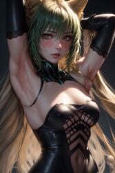 1girls ai_generated armpit_fetish armpit_sweat armpits arms_behind_head arms_up atalanta_(fate) blonde_hair blush fate/apocrypha fate/grand_order fate_(series) female green_eyes green_hair kemonomimi lion_girl long_hair looking_at_viewer solo sweat sweatdrop sweating sweaty_armpits very_long_hair