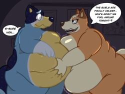 1boy1girl 2023 anthro back_rolls bandit_heeler bbw bellies_touching belllovesbelly belly belly_grab belly_overhang bhm big_belly bluey_(series) blush breasts canon_couple chilli_heeler couple english_text eye_contact fat fat_anthro fat_arms fat_ass fat_belly fat_female fat_fetish fat_male fat_man fat_rolls fat_thighs fat_woman fatfur female furry furry_only grabbing_belly hi_res large_belly looking_at_another love_handles male male/female married_couple overweight overweight_anthro overweight_female overweight_male text