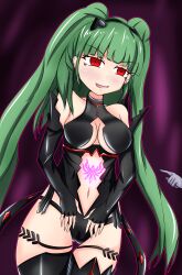 1girls alternate_color alternate_costume alternate_eye_color alternate_hair_color bangs bare_midriff bare_thighs black_panties boots breasts cleavage corruption cosplay crest_(fe3h) earrings elbow_gloves empty_eyes evil_smile female female_focus femsub fingerless_gloves fire_emblem fire_emblem:_three_houses gloves green_hair high_heels hilda_valentine_goneril kronya_(fire_emblem)_(cosplay) leotard long_hair medium_breasts midriff mind_control nintendo open_mouth panties partially_visible_vulva ponytail red_eyes revealing_clothes smile solo_focus stomach_tattoo tail tattoo thigh_boots thighs transformation twintails underwear very_long_hair yuuyuki