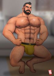 balls bara beard body_hair bulge colossus doctor_anfelo facial_hair male male_only marvel marvel_comics muscles muscular penis solo solo_male squatting underwear underwear_only x-men