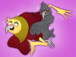 1boy 1girls bird birds crow feathers female glasses half-lidded_eyes hearts kasuke_(rhythm_heaven) kosuke_(rhythm_heaven) male manzai_birds moan rhythm_heaven rhythm_heaven_fever talons vulture wings