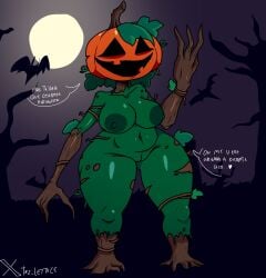 big_areola big_breasts chubby green_body green_skin monster monster_girl plant plant_girl pumpkin pumpkin_head thick_ass thick_thighs zivartx