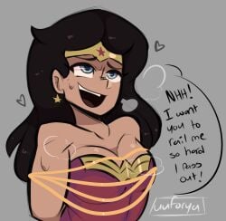 dc dc_comics dialogue horny horny_female simple_background simple_coloring simple_shading sketch solo sweat sweating sweaty tied_up unseen_character unseen_male_face uuforya wonder_woman wonder_woman_(series)