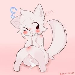 . anthro ass big_butt blush bodily_fluids boy_kisser_(meme) cum cum_inside domestic_cat felid feline felis fur genital_fluids girly hi_res male male_only mammal richa_picha silly_cat_(mauzymice) white_body white_fur