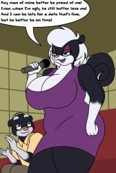 anthro any_man_of_mine bald bald_man dress endora_(sabrina_online) glasses karaoke karaoke_room large_breasts mature_female mature_male microphone milf mother purple_dress sabrina_online shania_twain singing skunk voluptuous warren_(sabrina_online)