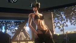 1girls 3d_(artwork) abs belly bikini bra breasts halo_(series) helmet lanhar_vids looking_at_viewer medium_breasts panties presenting rookie425 tummy undressing unsc_marine