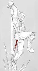 anal bleeding blood gay gore hanging impalement kelvin_(sons_of_the_forest) male military nonconsensual pillar rape sons_of_the_forest stick tied_up torn_clothes uniform