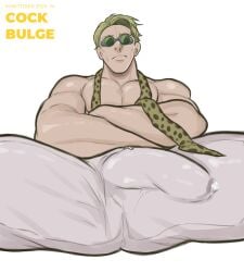 1boy 2023 bara barazoku big_bulge blonde_hair boner bulge clothing erection erection_under_clothes gay hi_res highres hoybarartist huge_bulge jujutsu_kaisen kento_nanami kinktober kinktober_2023 male male_focus male_only manly muscular_male page_14 penis_outline precum_through_clothing solo solo_male yaoi