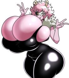 big_breasts boku_no_hero_academia breasts bursting_breasts cleavage cleavage_overflow giant_breasts gigantic_breasts huge_ass huge_breasts hyper_breasts inakotho large_breasts latex latex_suit massive_breasts mina_ashido my_hero_academia pink_skin short_hair thick_thighs tight_clothing