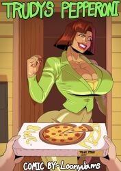 1boy 1girls big_breasts bob_cut breasts brown_hair brown_skin busty cartoon_milf clothed_female color colored comic comic_cover curvy dark-skinned_female dark_skin disney disney_channel duplicate english english_text female green_eyes hourglass_figure legs lips lipstick loonyjams lower_body male male/female mature mature_female milf mother pizza pizza_box pizza_delivery short_hair solo_female text the_proud_family thick thick_legs thick_thighs thighs toned toned_female toon_disney trudy_proud upper_body voluptuous watermark