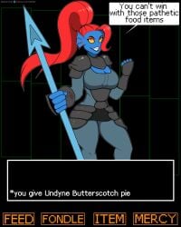 1girls 2d color dialogue english english_dialogue english_text female fish fish_girl gameplay_mechanics monster monster_girl sam2up tagme text toby_fox undertale undertale_(series) undyne