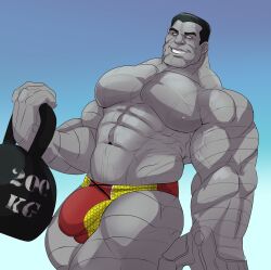 balls bara benzy_(artist) big_bulge bulge colossus kettlebell male male_only marvel marvel_comics metallic_body muscles muscular penis piotr_rasputin solo solo_male x-men