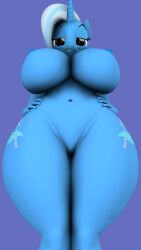 3d 3d_(artwork) anthro big_breasts blue_body blue_hair blue_skin breasts cinnamonbunssfm cutie_mark equid equine eyelashes female friendship_is_magic hasbro horn huge_breasts looking_down mammal my_little_pony navel nipples nude purple_eyes pussy smile solo source_filmmaker thick_thighs trixie_(mlp) unicorn wide_hips