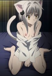 animal_ears animal_tail blush breasts high_school_dxd koneko_toujou monster_girl nipples petite petite_female screenshot white_hair