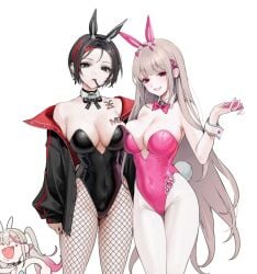 2020s 2023 3girls animal_ears black_eyes black_hair black_leotard blonde_hair bow bowtie breasts bunny_costume bunnysuit crow_(nikke) detached_collar ear_piercing female fishnets goddess_of_victory:_nikke hi_res highleg highleg_leotard jackal_(nikke) large_breasts leotard light-skinned_female light_skin long_hair looking_at_viewer mouth_hold multiple_girls ohisashiburi pantyhose piercing playboy_bunny rabbit_ears rabbit_tail red_eyes short_hair simple_background smile strapless strapless_leotard tail viper_(nikke) viper_(toxic_rabbit)_(nikke) white_background wrist_cuffs