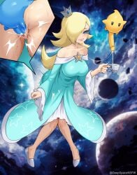 1girls blonde_hair cum_in_cup cum_in_mouth deepspace drinking_cum dripping_pussy female hidden hiding luma mario_(series) princess_rosalina size_difference small_but_hung smaller_male smile smiling_at_viewer super_mario_galaxy under_clothes under_skirt vaginal_penetration wet wet_pussy