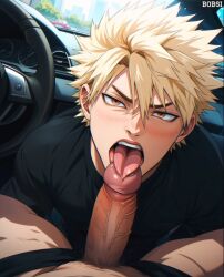 ai_generated bakugou_katsuki blowjob_in_car car gay katsuki_bakugou licking_penis male my_hero_academia pov