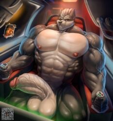 balls canid canine canis fox furry genitals hi_res invalid_tag male mammal muscular nintendo nipples nips noblewolfa odonnel pecs penis pops spacecraft star_fox vehicle vein wolf