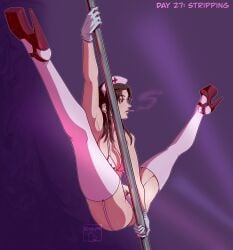 1girls beauty_mark big_breasts bikini breasts brown_hair cigarette cry_ptidd dark_circles garter_straps gloves heels high_heels jujutsu_kaisen kinktober lingerie nurse nurse_hat pole pole_dancing shoko_ieiri smoking solo spread_legs stockings stripper_pole stripping