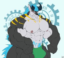 abs anthro_male ariswuffo biceps big_muscles canine hair horns huge_muscles large_muscles male muscles muscular muscular_anthro muscular_arms muscular_male pecs tail