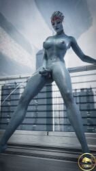 1futa 3d alien_girl asari blender blue_skin ferdinand_(artist) futa_only futanari mass_effect peeing samara