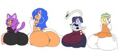 4girls alternate_ass_size ass ass_bigger_than_head between_cheeks bianca_(pokemon) clothing darasuke darkstalkers drawafuan felicia_(darkstalkers) giantess huge_ass multiple_girls oc person_in_ass pokemon skullgirls squigly