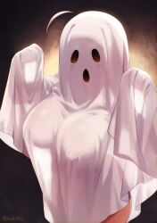 1girls artist_signature bedsheet_ghost big_breasts big_thighs fantasy female_only ghost ghost_costume ghost_girl halloween huge_breasts huge_thighs iwbitu naked_costume nude_silhouette original shadow sheet_ghost thick_thighs