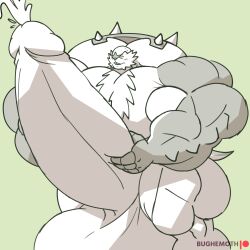 bodybuilder bughemoth chesnaught cum cumming furry hyper hyper_balls hyper_cock hyper_genitalia hyper_penis hyper_testicles male male_only monochrome muscles muscular muscular_arms muscular_male nintendo pokemon