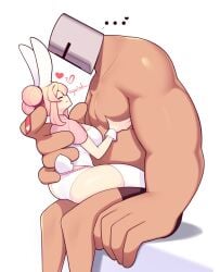 <3 1boy 1girls ass bigger_male breasts bunny_ears bunny_girl bunny_tail butt closed_eyes dyrhart_(fizintine) ears eyes eyes_open female fiz fizintine hair_bun height_difference helmet hi_res long_ears long_socks male muscular muscular_male original panties pink_hair sitting sitting_on_lap size_difference smaller_female smile socks thick_thighs thighhighs thighs tits twin_buns white_background white_thighhighs wholesome