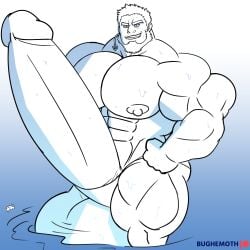 aegir_(tokyo_afterschool_summoners) bodybuilder bughemoth hyper hyper_balls hyper_cock hyper_genitalia hyper_penis hyper_testicles macro male male_only monochrome muscles muscular muscular_arms muscular_male tokyo_afterschool_summoners