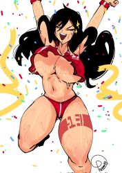 big_ass big_breasts happy_female no_bra penpen_(artist) red_outfit running shorts twintails winning